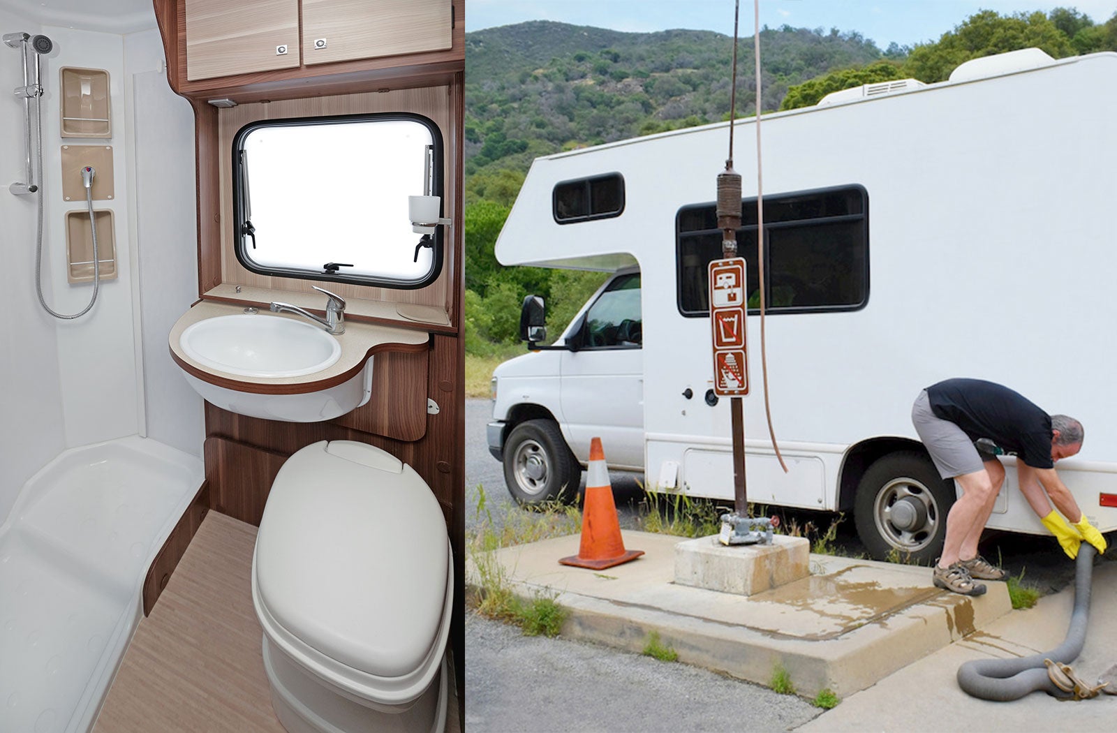 Portable RV/camper toilet and holding tank setup in Hackensack, New Jersey