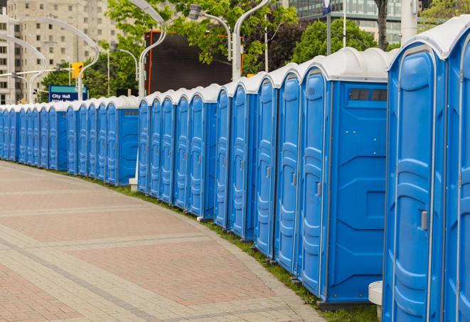 Seasonal porta potty units set up at a Hackensack, New Jersey venue