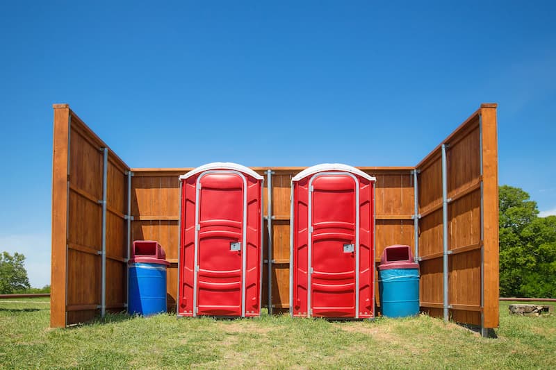 Short-term porta potty units staged for delivery in Hackensack, New Jersey